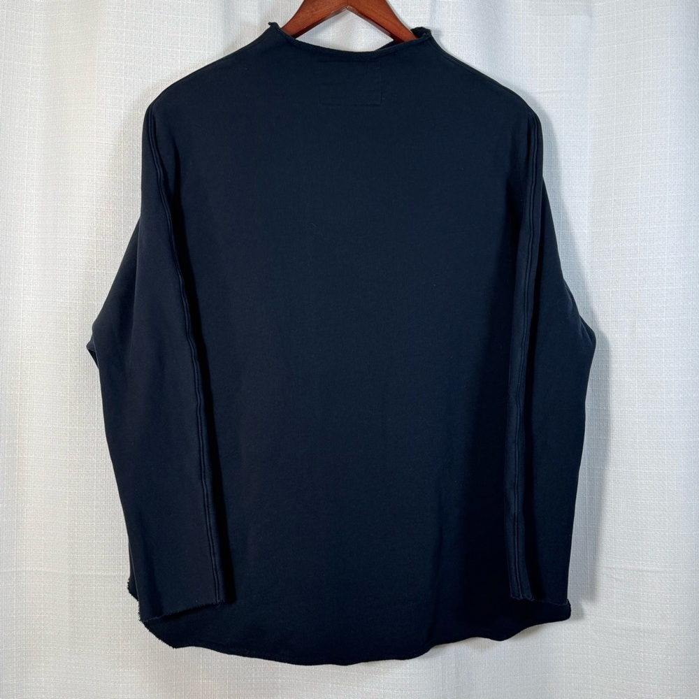 Frank & Eileen Navy 100% Cotton Sweatshirt Raw Hem Relaxed Fit Large Made in USA